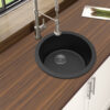 Black Granite Quartz Stone Kitchen/Laundry Sink Round Single Bowl Top/Under Mount 460mm x 191mm