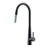 XCEL Black + Polished Chrome Gooseneck Retractable Maxi Pull Out Mixer with Dual Spray